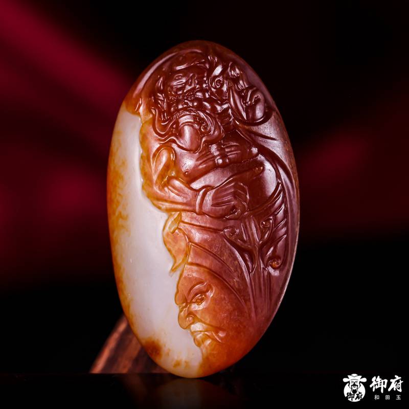 新疆和田玉红皮白玉籽料挂件 钟馗赐福 16克