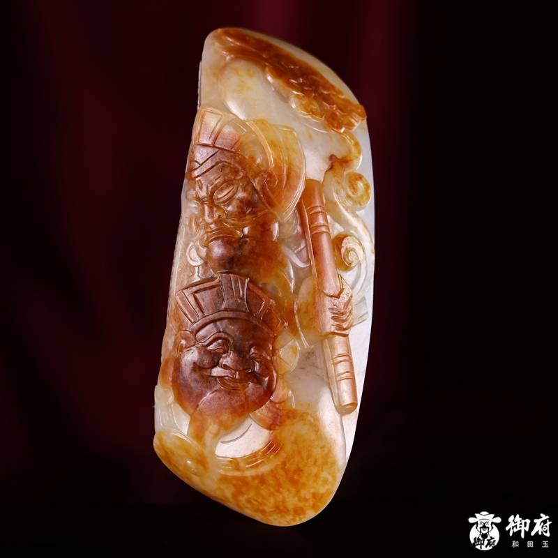 新疆和田玉枣红皮白玉籽玉把件 文武双全 83.1克