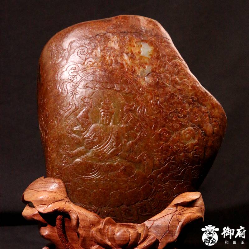 2025年神工奖银奖作品 付雪飞大师工作室 重 1939克 新疆和田玉黄沁独籽 摆件 千手观音