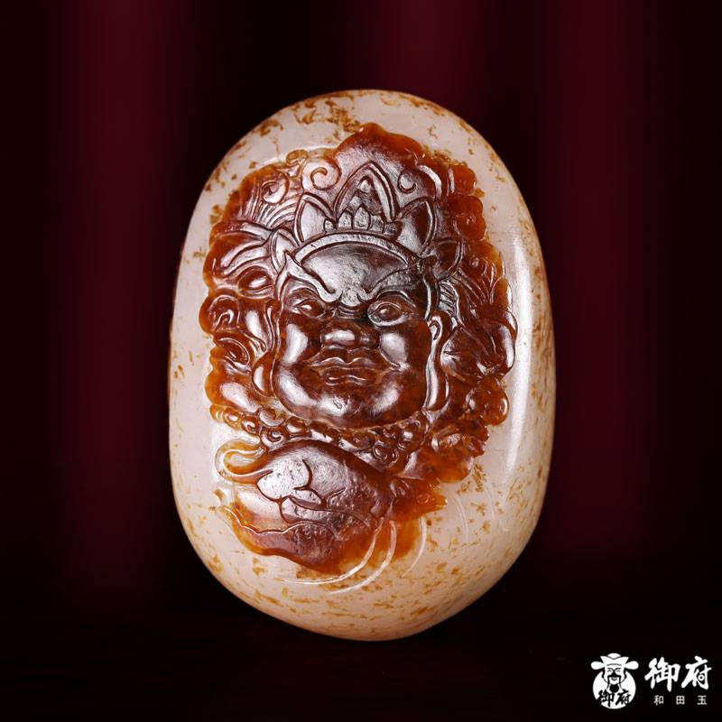 新疆和田玉枣红皮白玉独籽挂件 黄财神 53.7克
