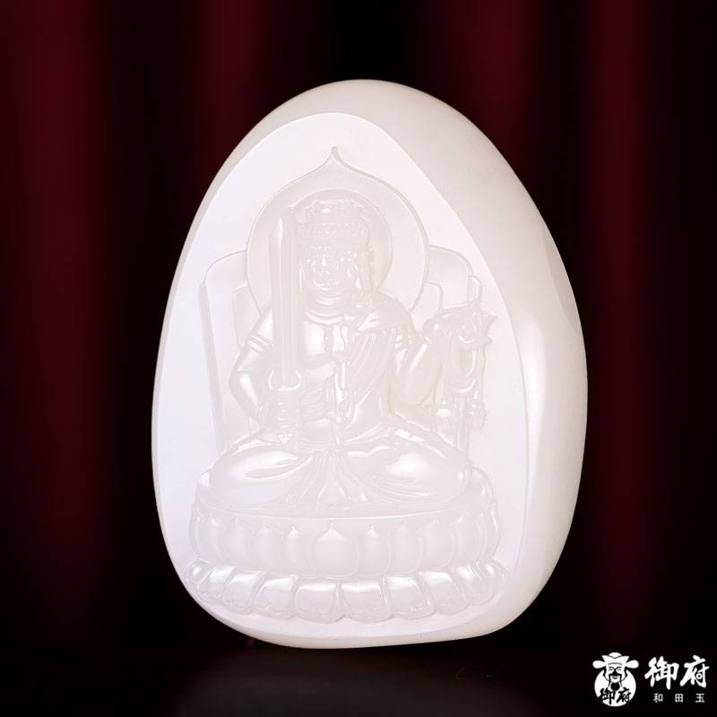 新疆和田玉原毛孔皮白玉籽玉玉牌 不动明王 104.2克