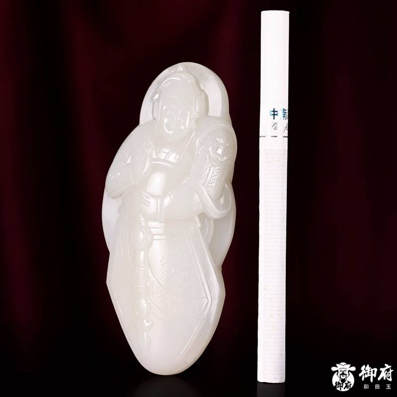 新疆和田玉原毛孔皮白玉籽玉手把件 韦陀 74.6克