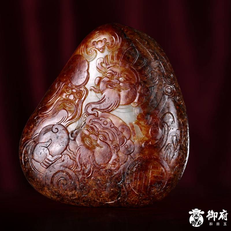 新疆和田玉红皮白玉独籽摆件 福禄寿喜 286克