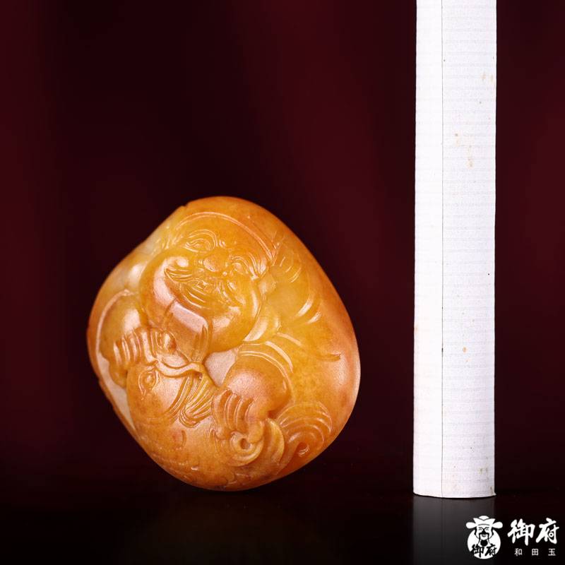 新疆和田玉黄沁籽料白肉挂件 财神有余 11.8克