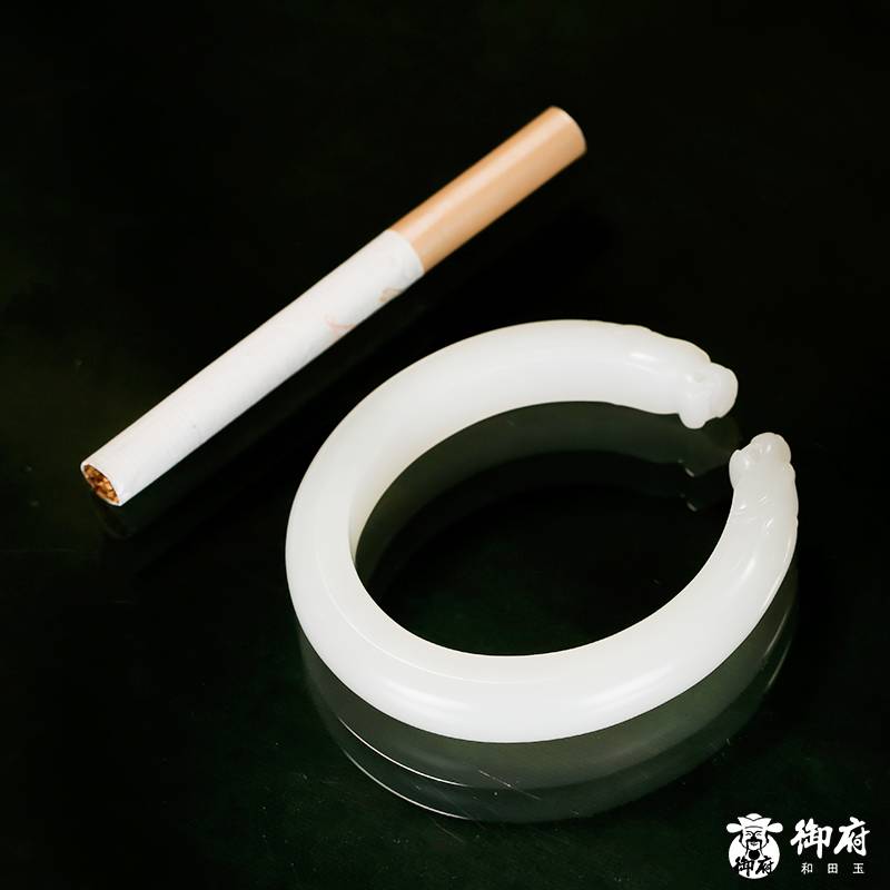 新疆和田玉一级白白玉籽玉手镯 双龙护主 38.8克
