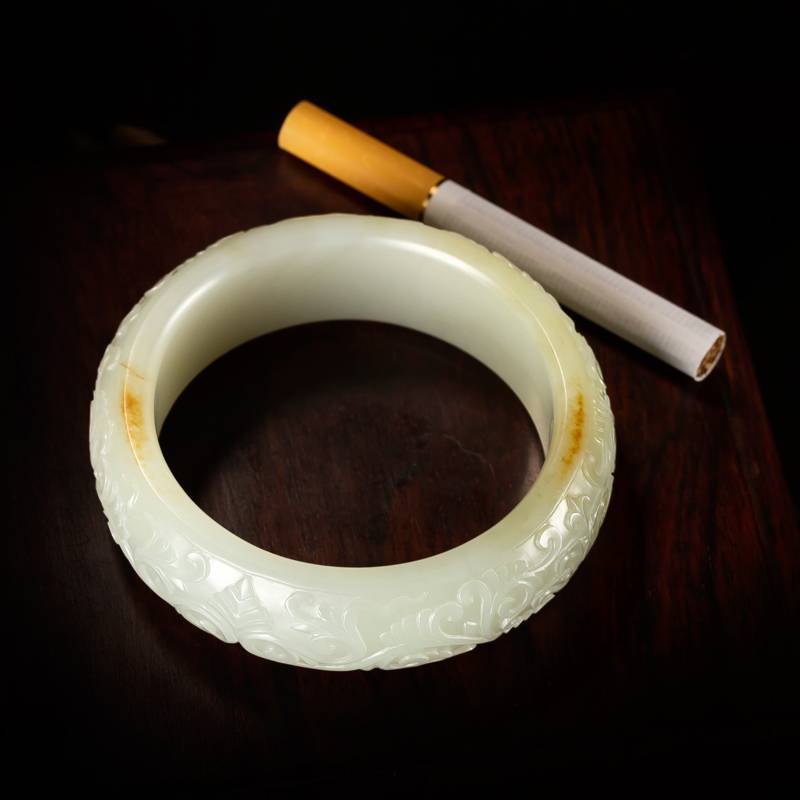 新疆和田玉黄皮白玉籽玉 手镯 内径56mm 90.4克
