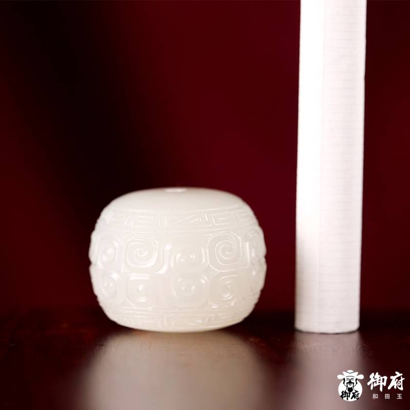 新疆和田玉原毛孔皮白玉籽玉仿古配饰 桶珠 14.7克
