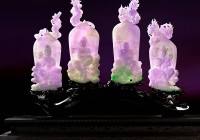 缅甸天然A货翡翠糯冰种春带彩摆件 四大菩萨 1295.3克