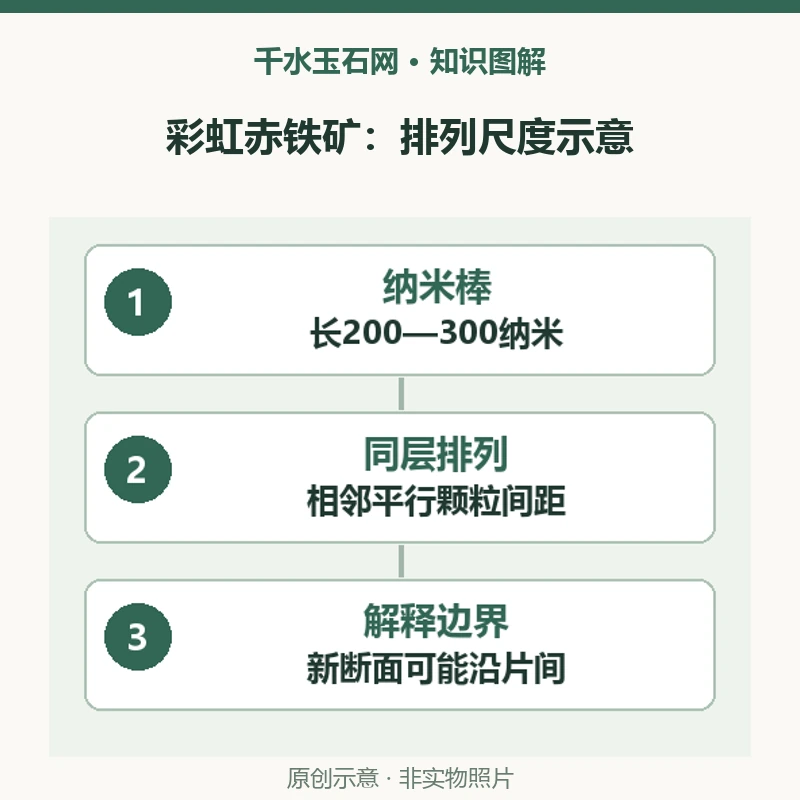 彩虹赤铁矿的彩光来自怎样的排列？纳米棒结构与解释边界